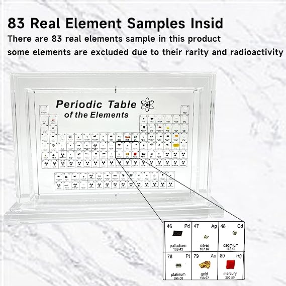 Xanadued Periodic Table With Real Elements Inside, Acrylic Periodic Table Display With 83 Real Element Samples, 3D Rotating Periodic Table Of Elements, Easy To Read.