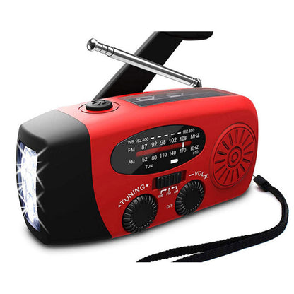 Solar hand crank USB charging radio flashlight