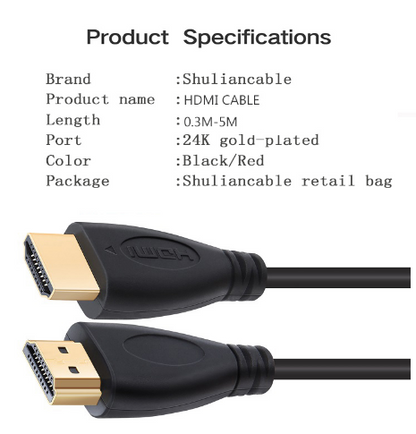 3FT,0.3M,1M,1.5M,2M,3M,5M High speed Gold Plated Plug Male-Male HDMI Cable 1.4 Version HD 1080P 3D for HDTV XBOX PS3 computer