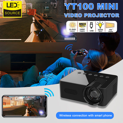 YT100 Home Mini Portable Projector USB Power Supply HD Home Small Wireless Same Screen Phone Projection